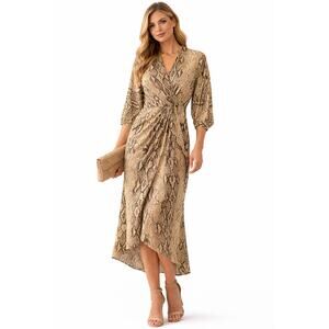 Zara Snakeskin Print Midi Dress Batwing Sleeve Elastic Waist Size Large